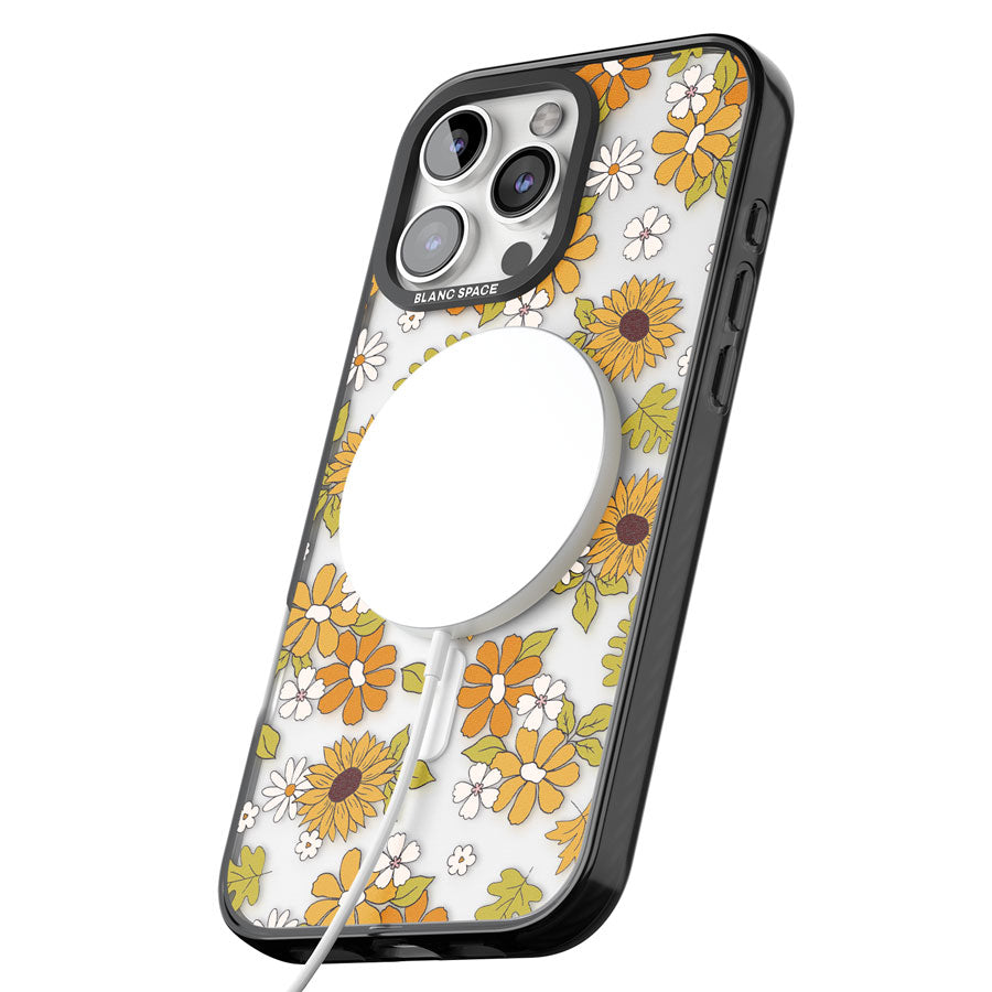 Boho Sunflowers Black Impact Magsafe Phone Case for iPhone 16 Pro, iPhone 16 Pro Max