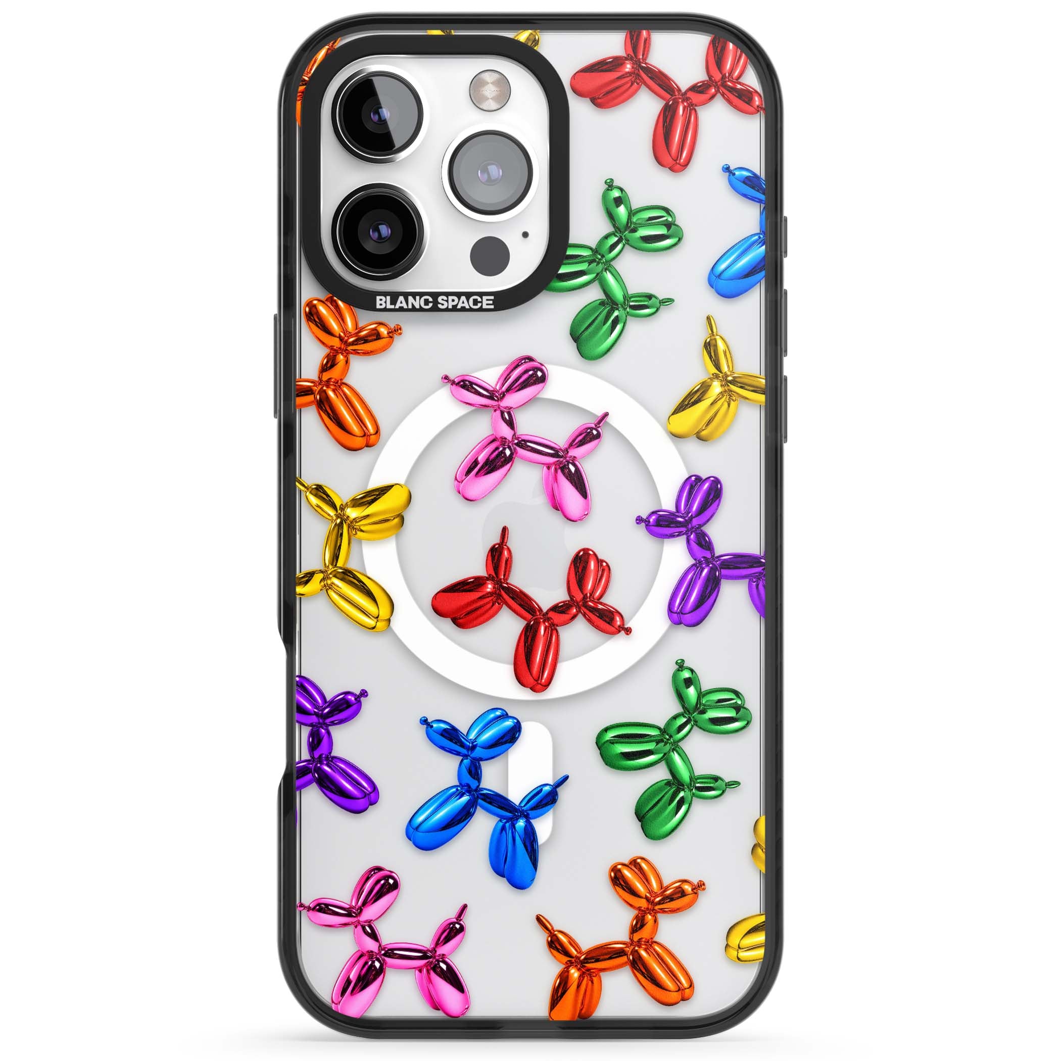 Balloon Dogs pop art iPhone case featuring rainbow chrome balloon dogs in Jeff Koons style | Black Impact Magsafe case for iPhone 16 Pro, iPhone 16 Pro Max