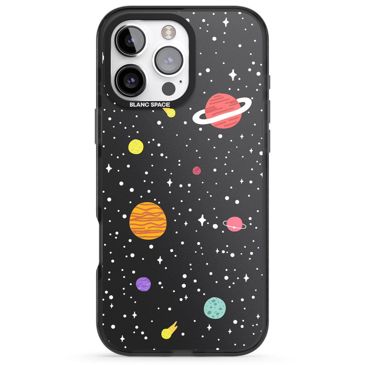 iPhone 16 Pro Max Cute Cartoon Planets Black Impact Phone Case