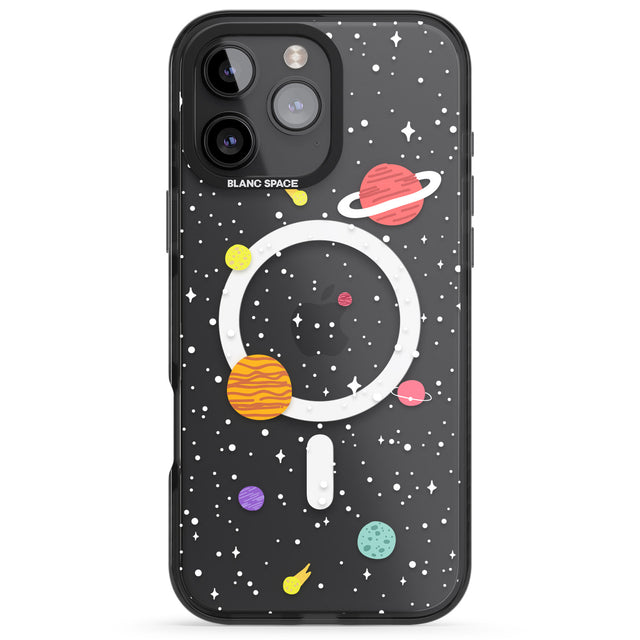 iPhone 16 Pro Max Cute Cartoon Planets (Clear) Black Impact Phone Case