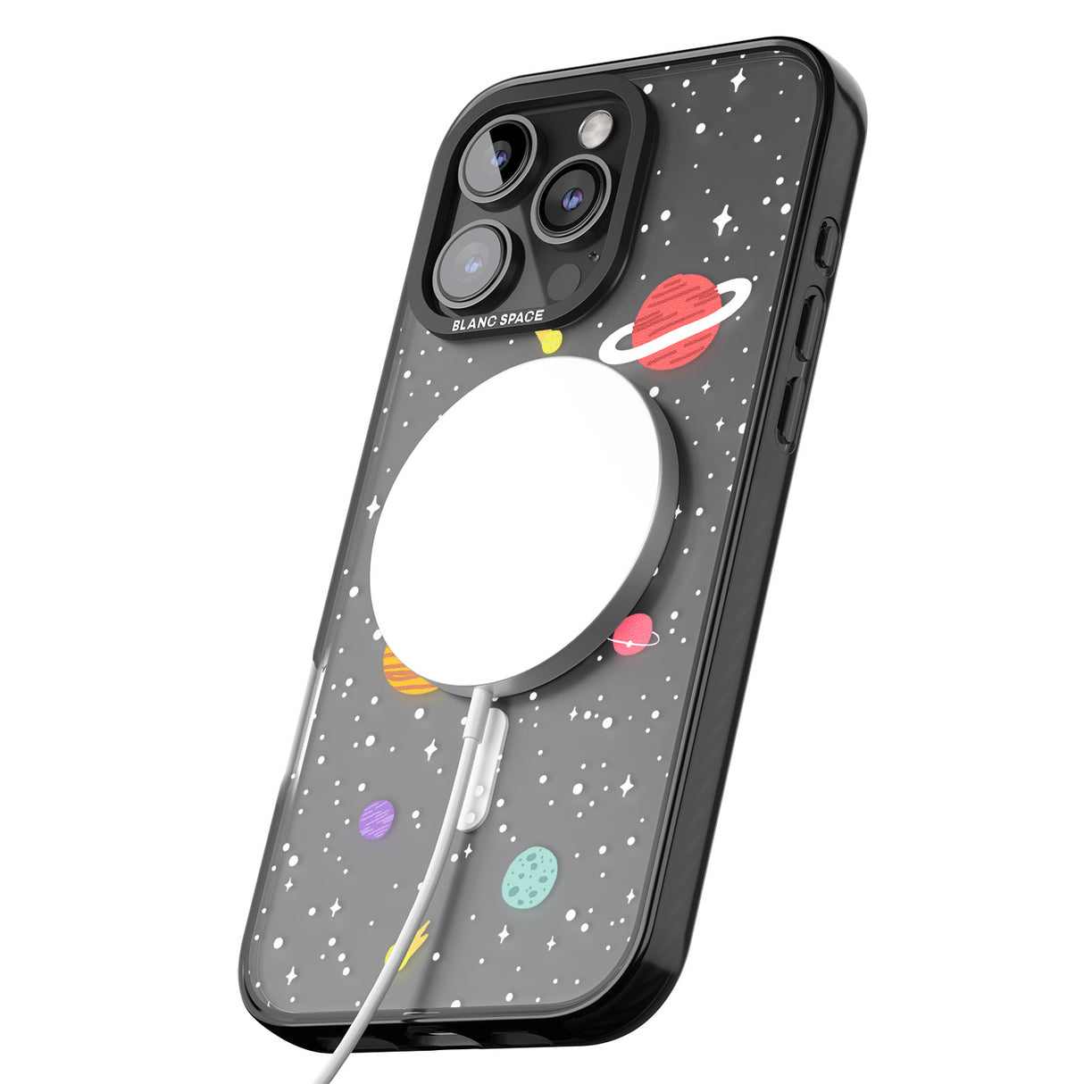 iPhone 16 Pro Max Cute Cartoon Planets (Clear) Black Impact Phone Case