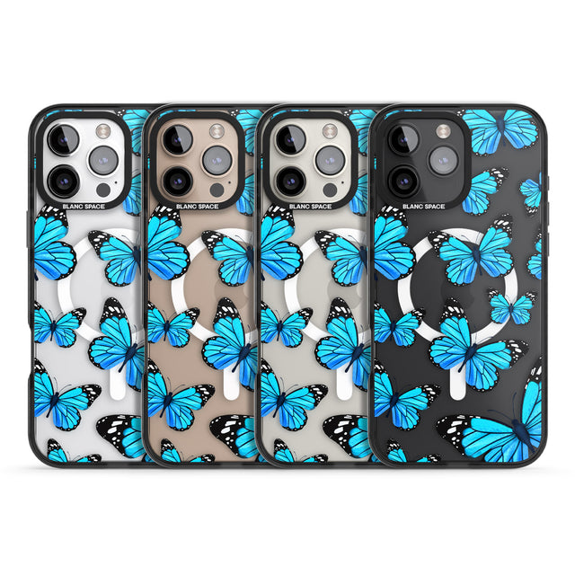 iPhone 16 Pro Max Blue Butterflies Black Impact Phone Case