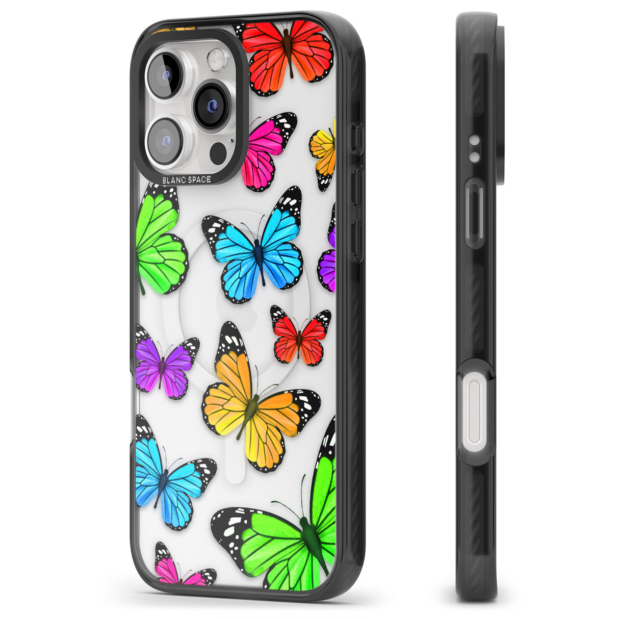 iPhone 16 Pro Max Vibrant Butterflies Black Impact Phone Case