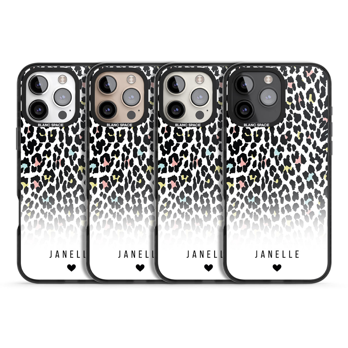 iPhone 16 Pro Max Personalised Pastel Leopard Spots Black Impact Phone Case