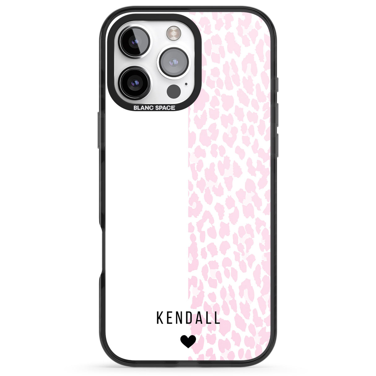 iPhone 16 Pro Max Personalised Pink & White Leopard Spots Black Impact Phone Case