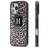 iPhone 16 Pro Max Personalised Pink Monogram Leopard Spots Black Impact Phone Case