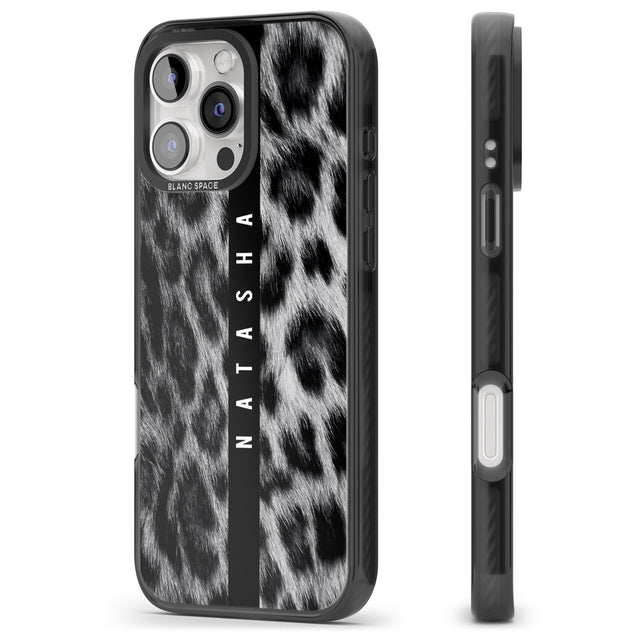 iPhone 16 Pro Max Personalised Snow Leopard Print Black Impact Phone Case