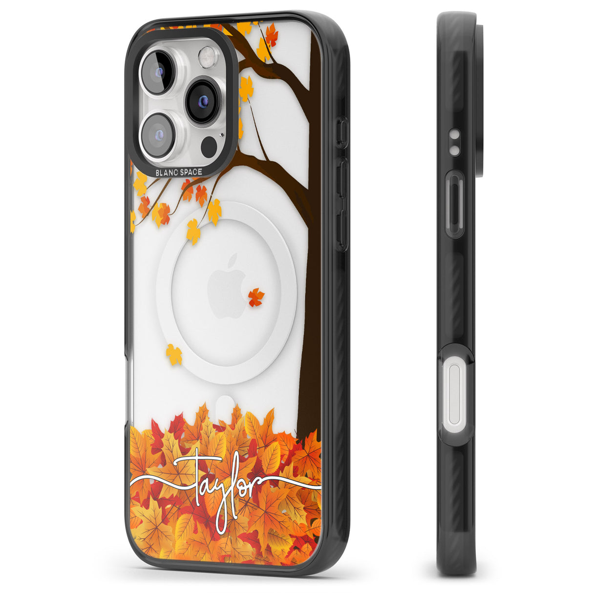 iPhone 16 Pro Max Personalised Autumn Leaves Black Impact Phone Case