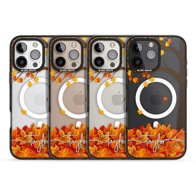 iPhone 16 Pro Max Personalised Autumn Leaves Black Impact Phone Case