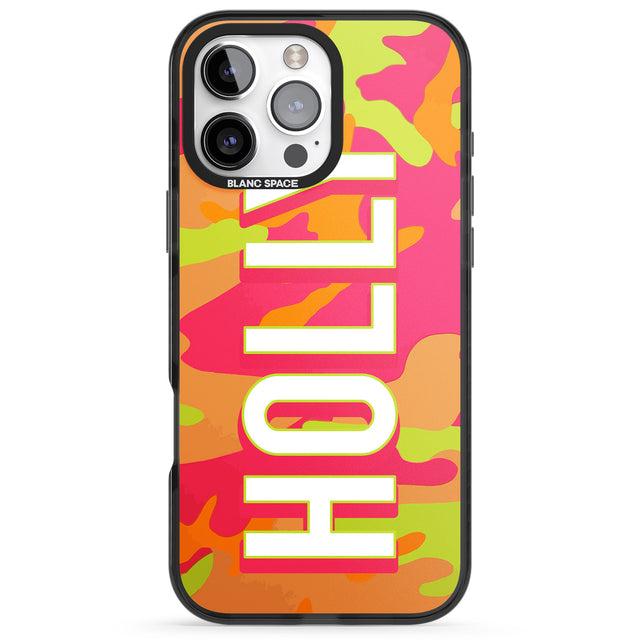 iPhone 16 Pro Max Personalised Colourful Neon Camo Black Impact Phone Case