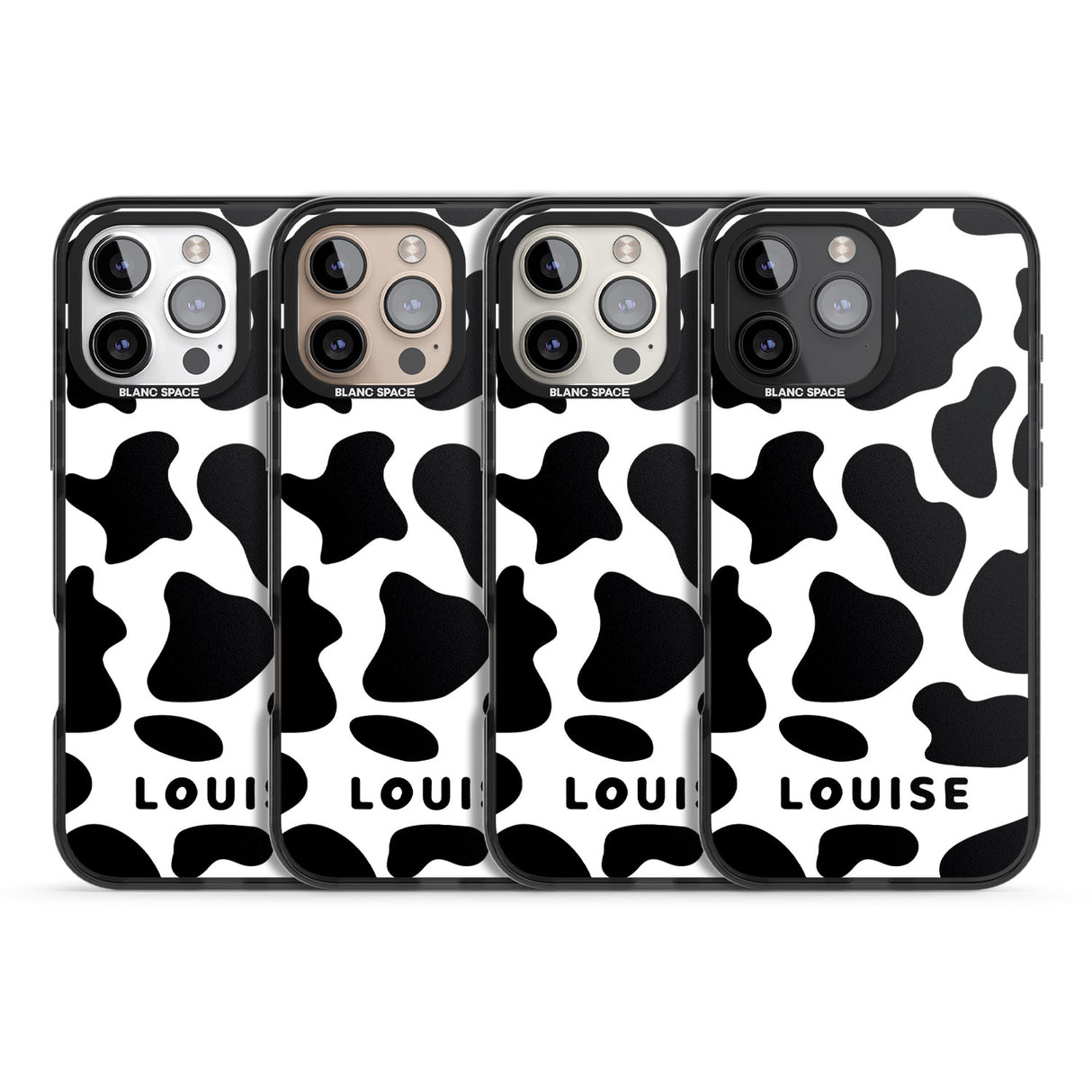 iPhone 16 Pro Max Personalised Cow Print Black Impact Phone Case