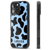 iPhone 16 Pro Max Personalised Blue and Black Cow Print Black Impact Phone Case