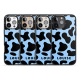 iPhone 16 Pro Max Personalised Blue and Black Cow Print Black Impact Phone Case