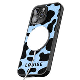 iPhone 16 Pro Max Personalised Blue and Black Cow Print Black Impact Phone Case