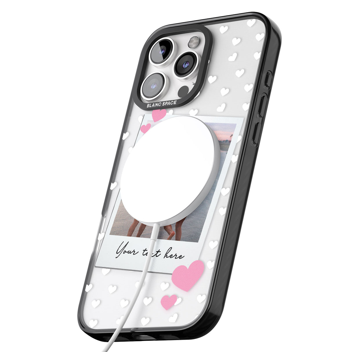 iPhone 16 Pro Max Personalised Instant Film & Hearts Photo Black Impact Phone Case