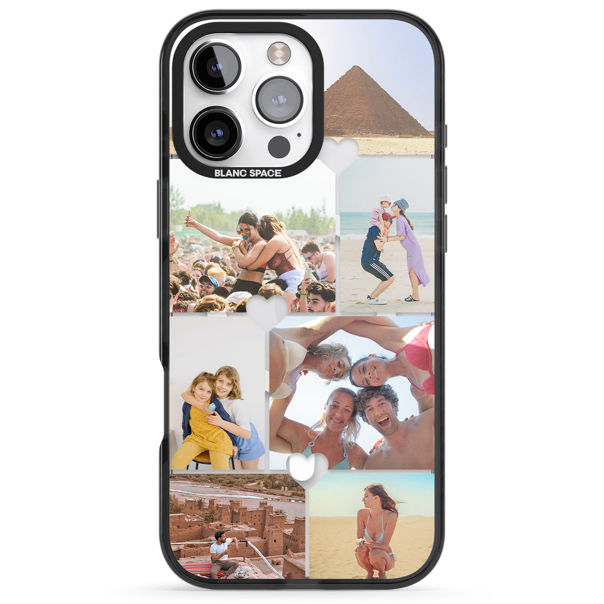 iPhone 16 Pro Max Personalised Heart Photo Grid Black Impact Phone Case