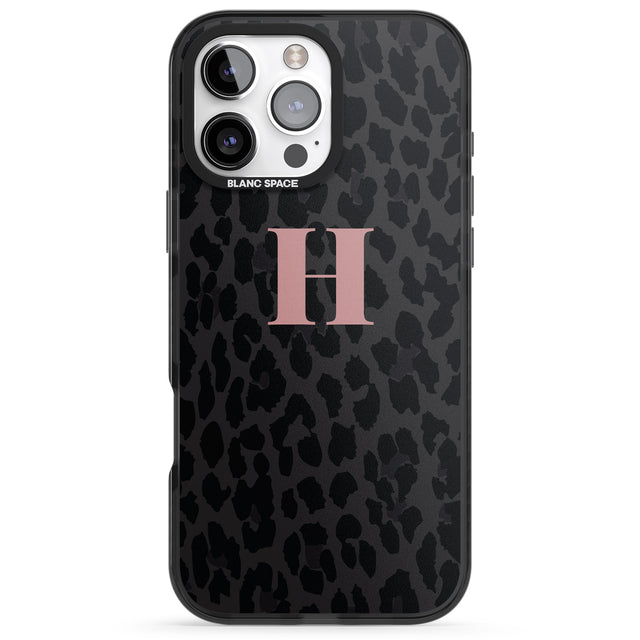 iPhone 16 Pro Max Personalised Small Pink Leopard Monogram Black Impact Phone Case