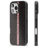 iPhone 16 Pro Max Personalised Pink Stripe Leopard Pattern Black Impact Phone Case