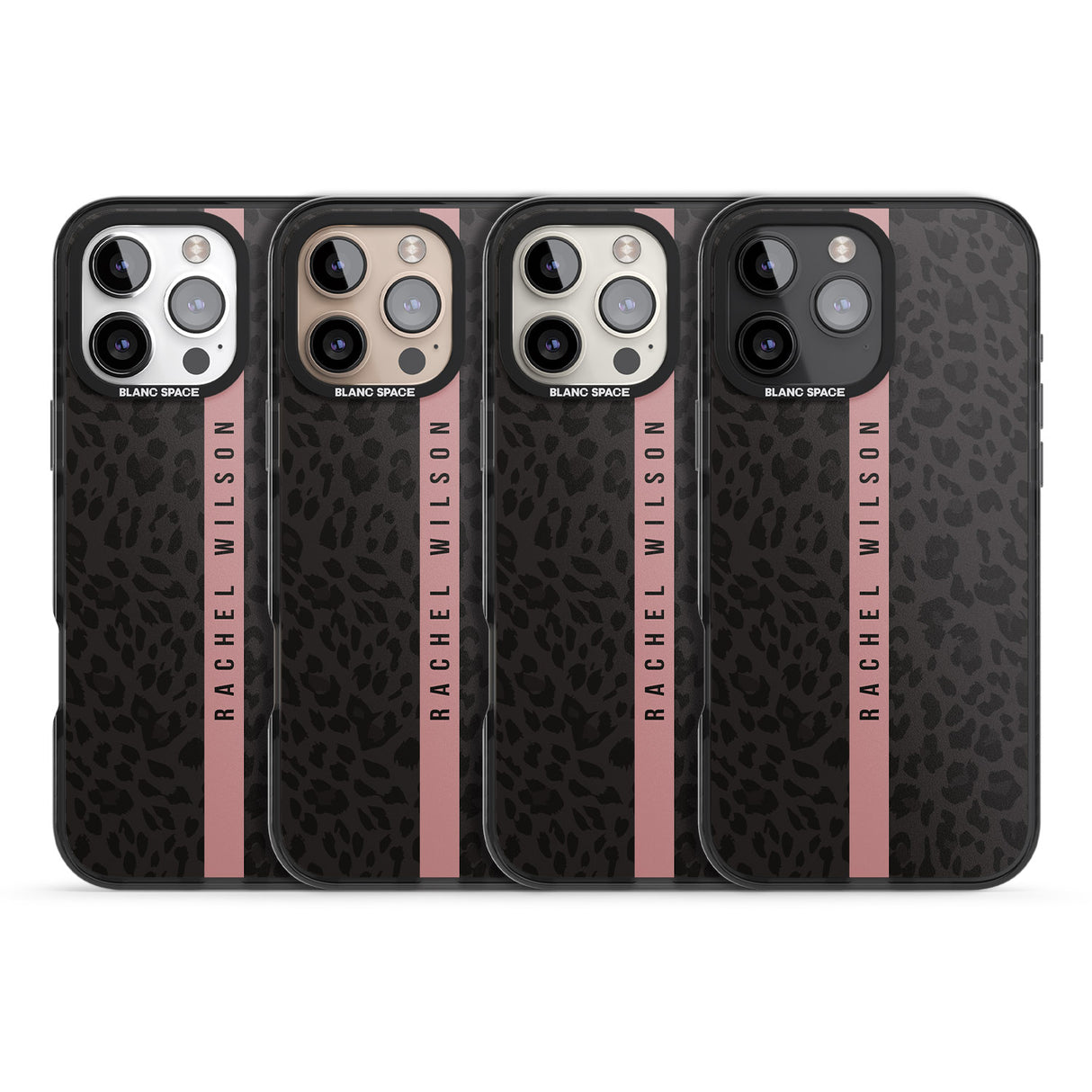 iPhone 16 Pro Max Personalised Pink Stripe Leopard Pattern Black Impact Phone Case