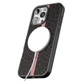 iPhone 16 Pro Max Personalised Pink Stripe Leopard Pattern Black Impact Phone Case