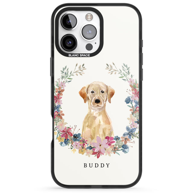 iPhone 16 Pro Max Personalised Yellow Labrador Retriever Dog Portrait Black Impact Phone Case