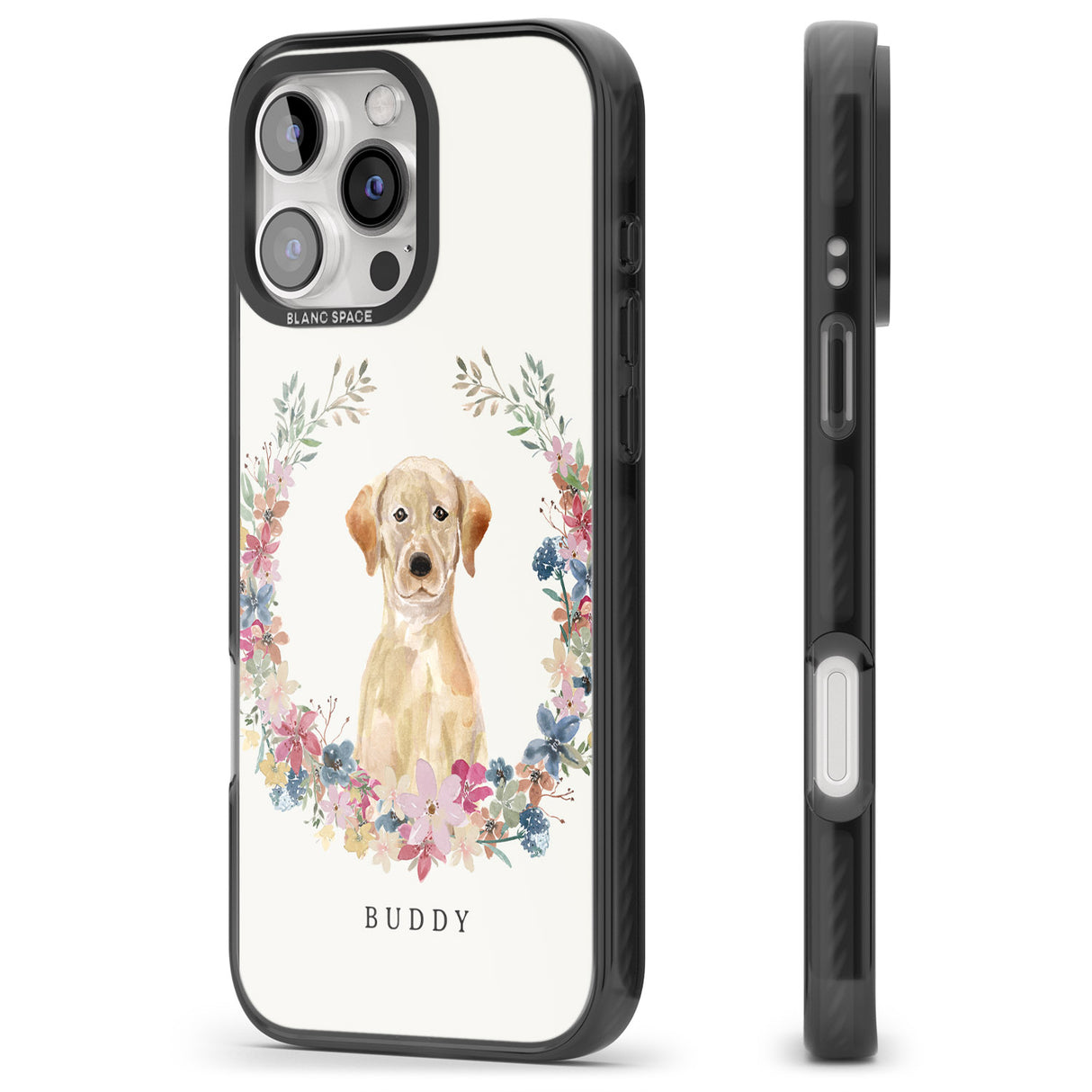 iPhone 16 Pro Max Personalised Yellow Labrador Retriever Dog Portrait Black Impact Phone Case