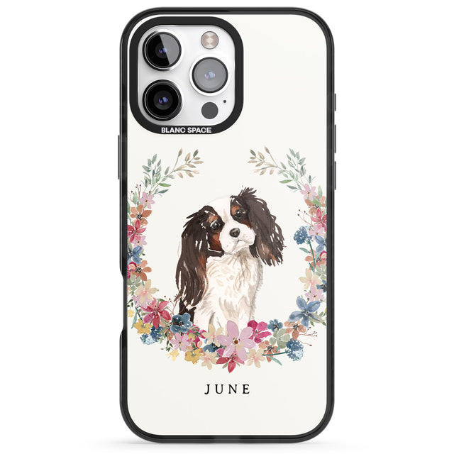 iPhone 16 Pro Max Personalised Tri Coloured King Charles Watercolour Dog Portrait Black Impact Phone Case