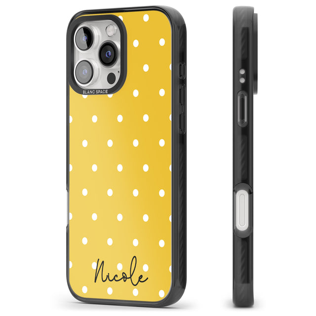 iPhone 16 Pro Max Personalised Yellow Polka Dot Black Impact Phone Case