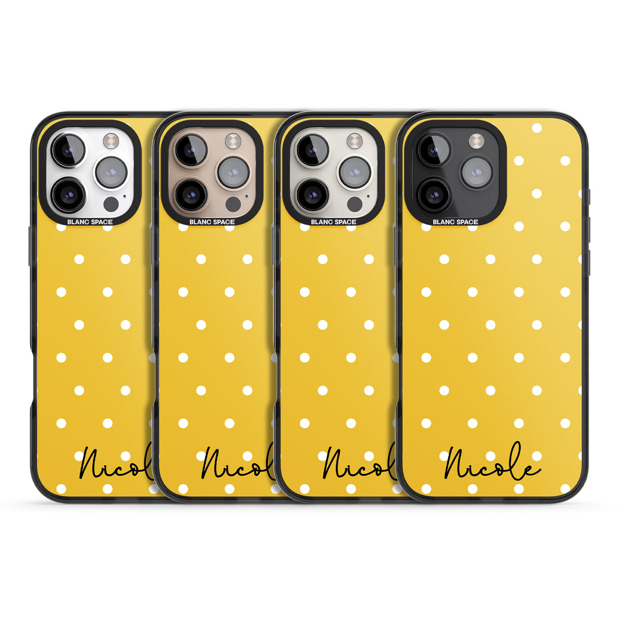 iPhone 16 Pro Max Personalised Yellow Polka Dot Black Impact Phone Case