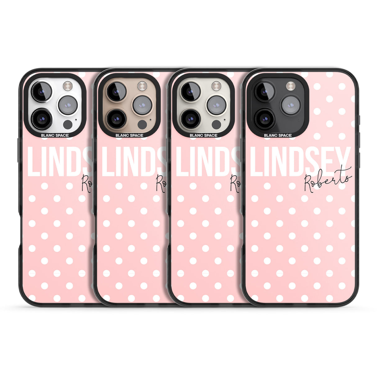 iPhone 16 Pro Max Personalised Pink Polka Black Impact Phone Case