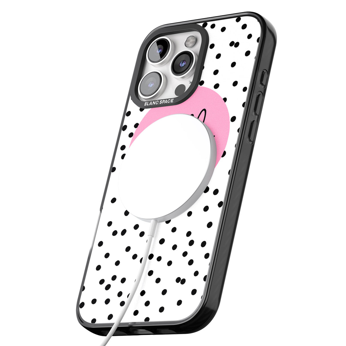 iPhone 16 Pro Max Personalised Pink Circle & Dots Black Impact Phone Case