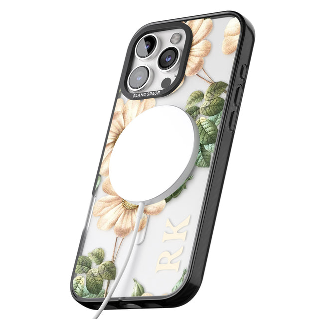 iPhone 16 Pro Max Personalised Clear Vintage Floral Cream Anemones Black Impact Phone Case