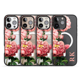 iPhone 16 Pro Max Personalised Clear Vintage Floral Pink Peonies Black Impact Phone Case