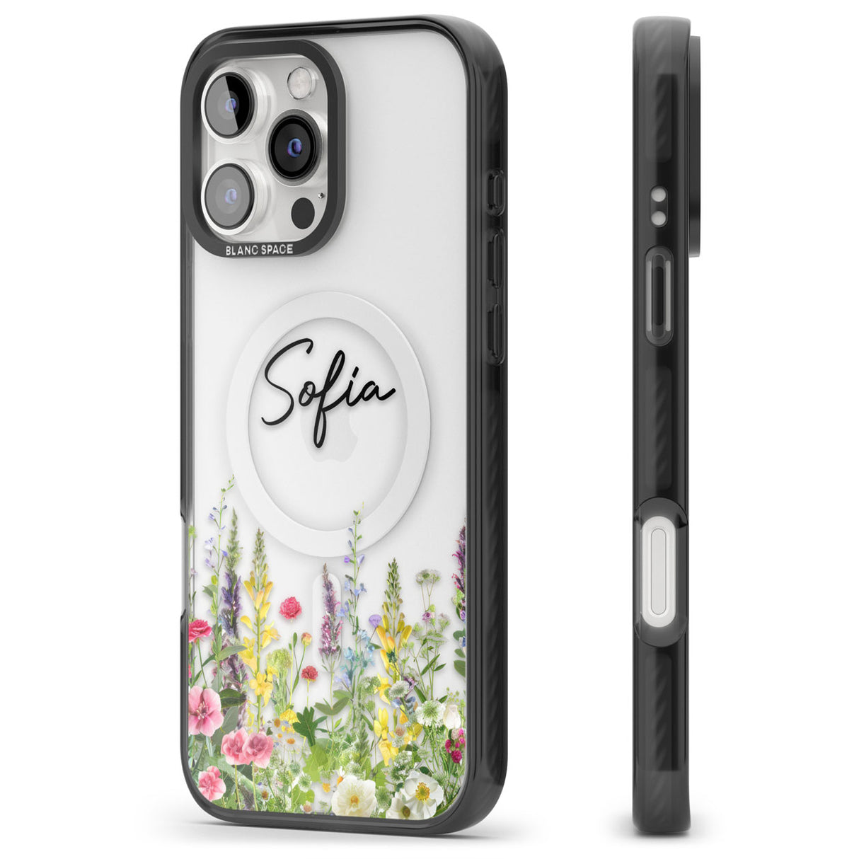 Personalised Garden Wildfowers Black Impact Magsafe Phone Case for iPhone 16 Pro, iPhone 16 Pro Max