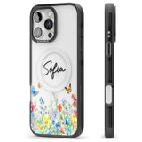 Personalised Buterflies & Wildflowers Black Impact Magsafe Phone Case for iPhone 16 Pro, iPhone 16 Pro Max