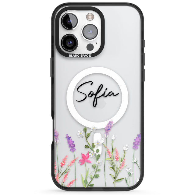 Personalised Lavender Wildflowers Black Impact Magsafe Phone Case for iPhone 16 Pro, iPhone 16 Pro Max