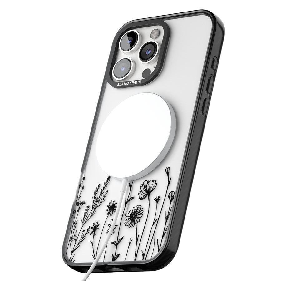 Personalised Black Wildflowers Black Impact Magsafe Phone Case for iPhone 16 Pro, iPhone 16 Pro Max