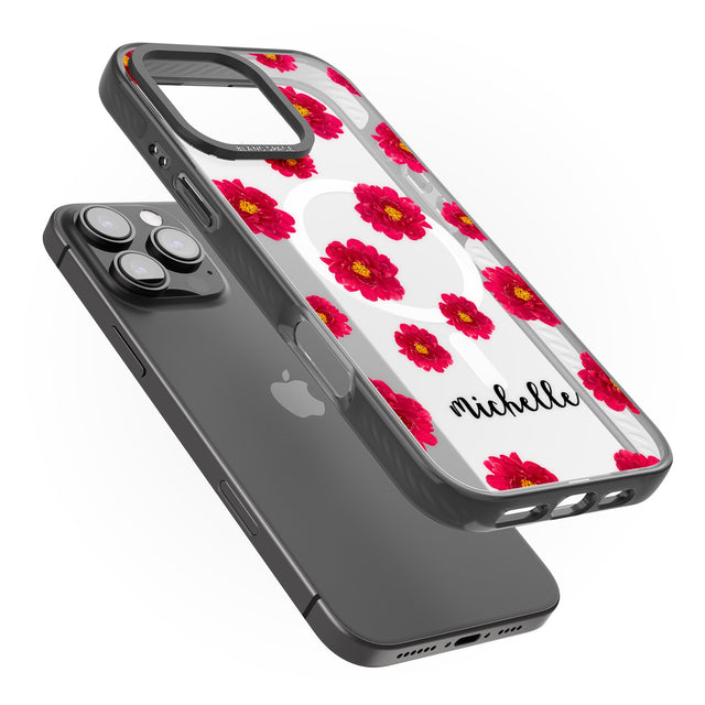 iPhone 16 Pro Max Personalised Red Peonies & Cursive Black Impact Phone Case