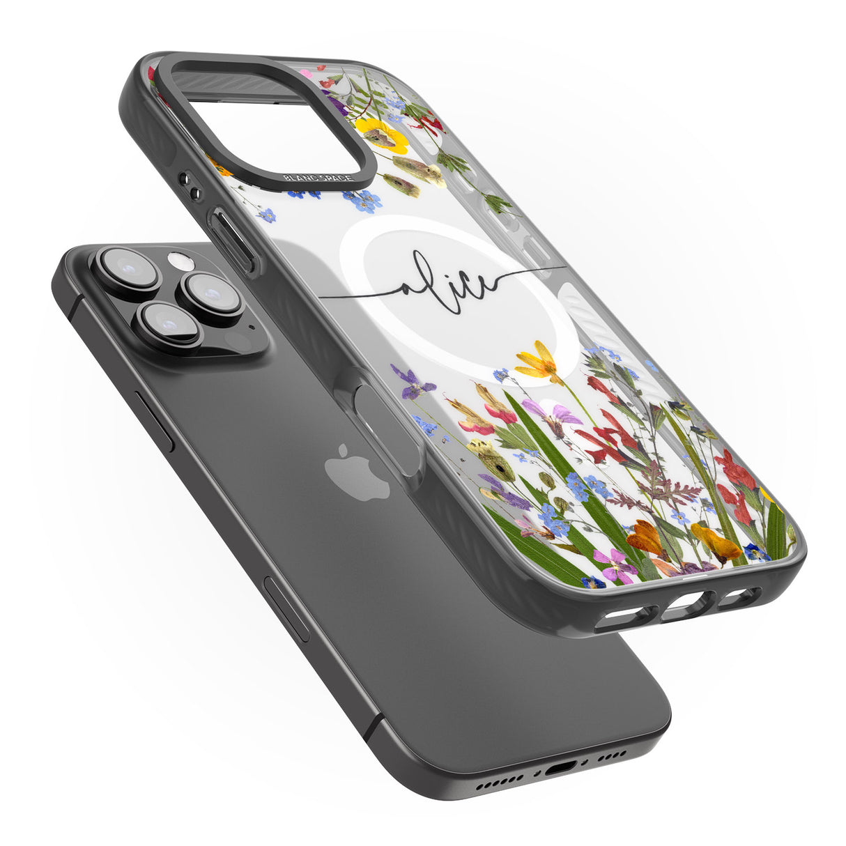 iPhone 16 Pro Max Personalised Wildflower Floral Black Impact Phone Case