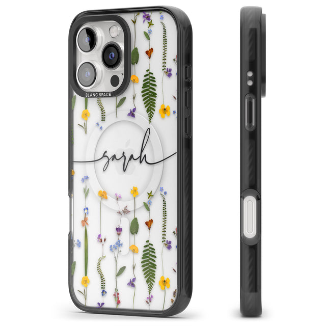 iPhone 16 Pro Max Personalised Wildflower Floral Black Impact Phone Case