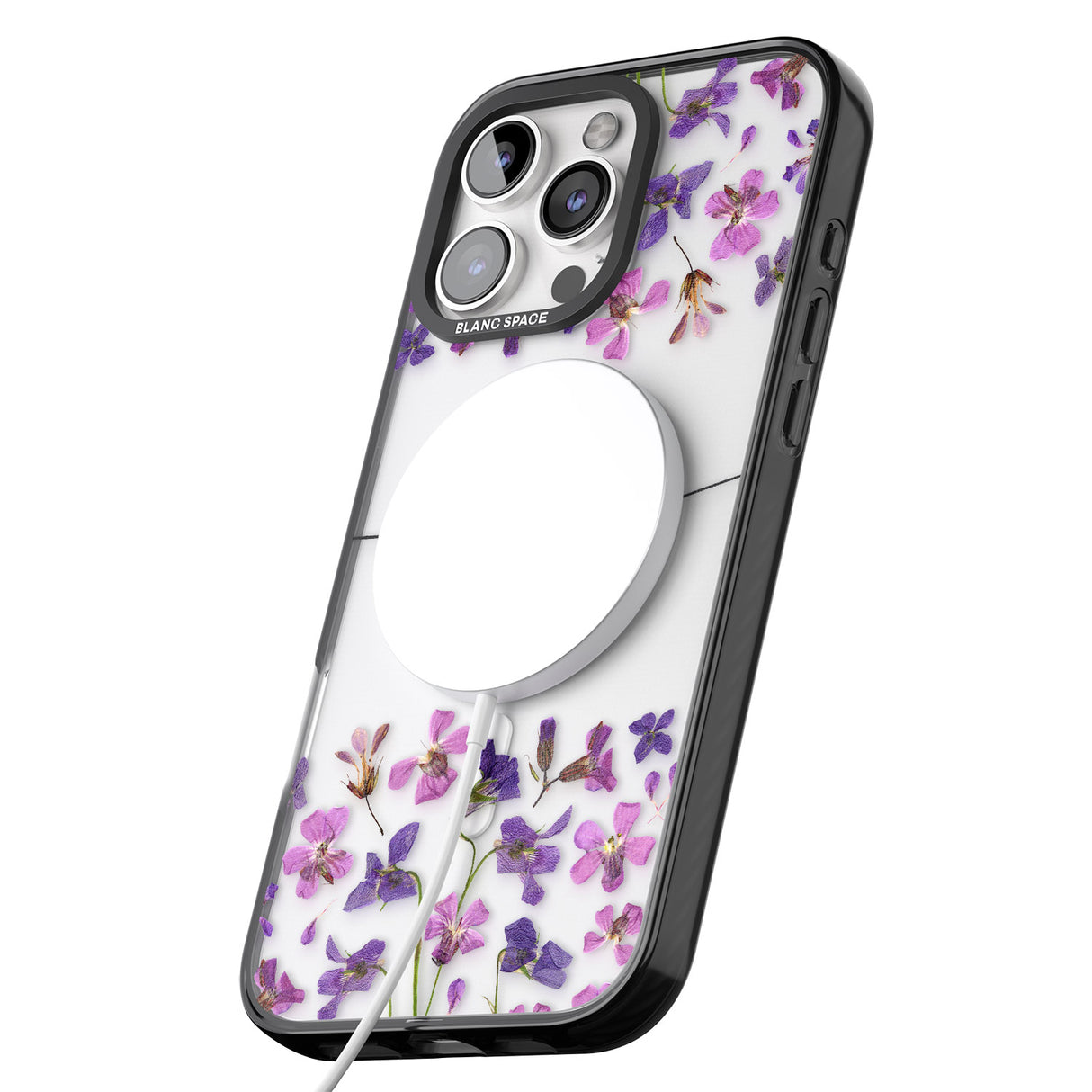 iPhone 16 Pro Max Personalised Purple Violets Black Impact Phone Case