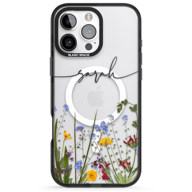 iPhone 16 Pro Max Personalised Wildflower Floral Black Impact Phone Case