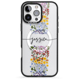 iPhone 16 Pro Max Personalised Wildflower Floral Stripe Personalised Black Impact Phone Case