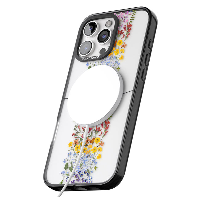 iPhone 16 Pro Max Personalised Wildflower Floral Stripe Personalised Black Impact Phone Case