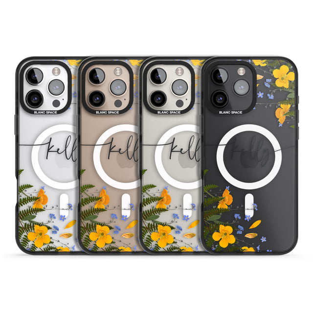 iPhone 16 Pro Max Personalised Ferns & Wildflowers Black Impact Phone Case