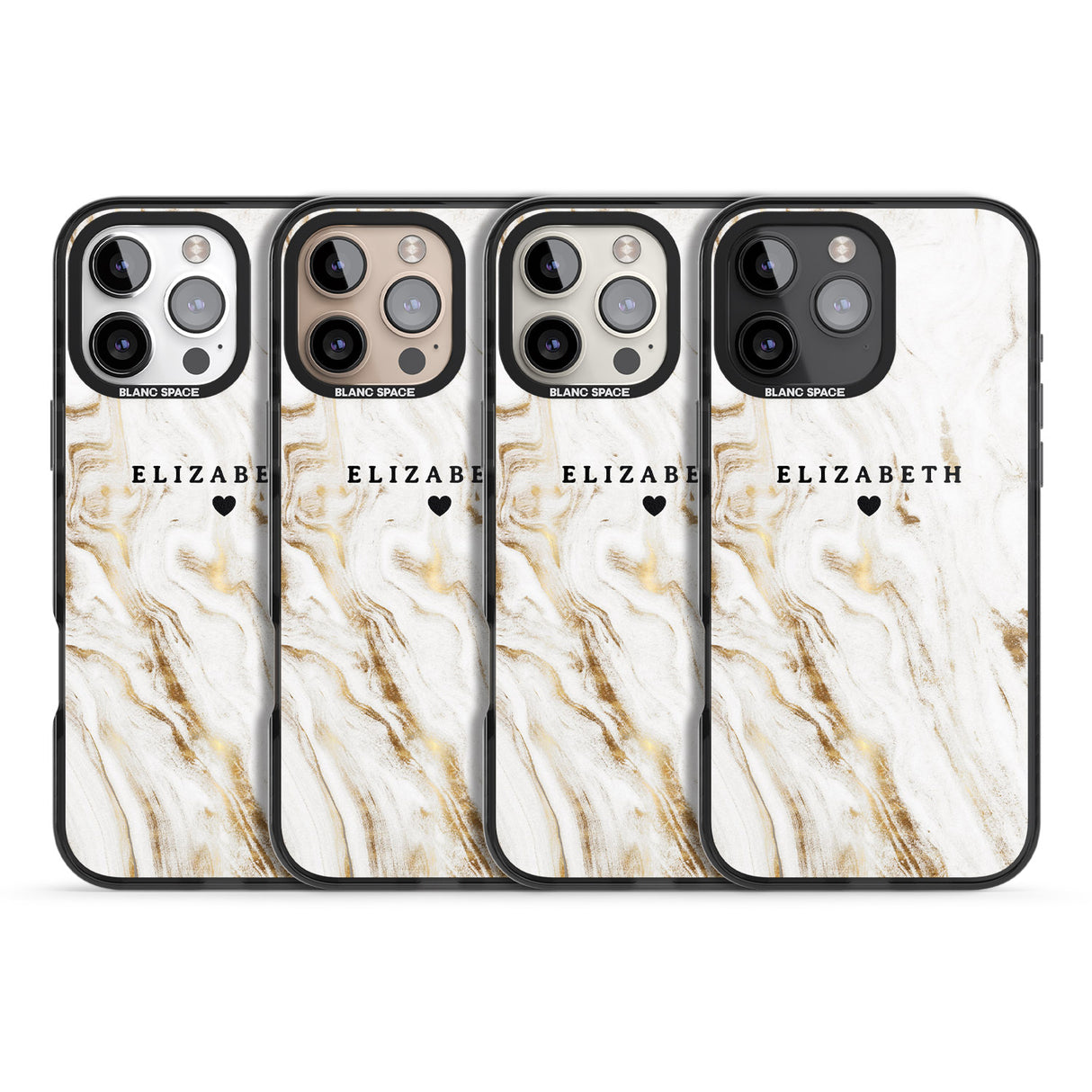 iPhone 16 Pro Max Personalised White & Gold Swirl Marble Black Impact Phone Case