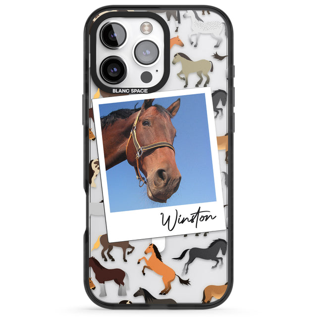 iPhone 16 Pro Max Personalised Horse Polaroid Black Impact Phone Case