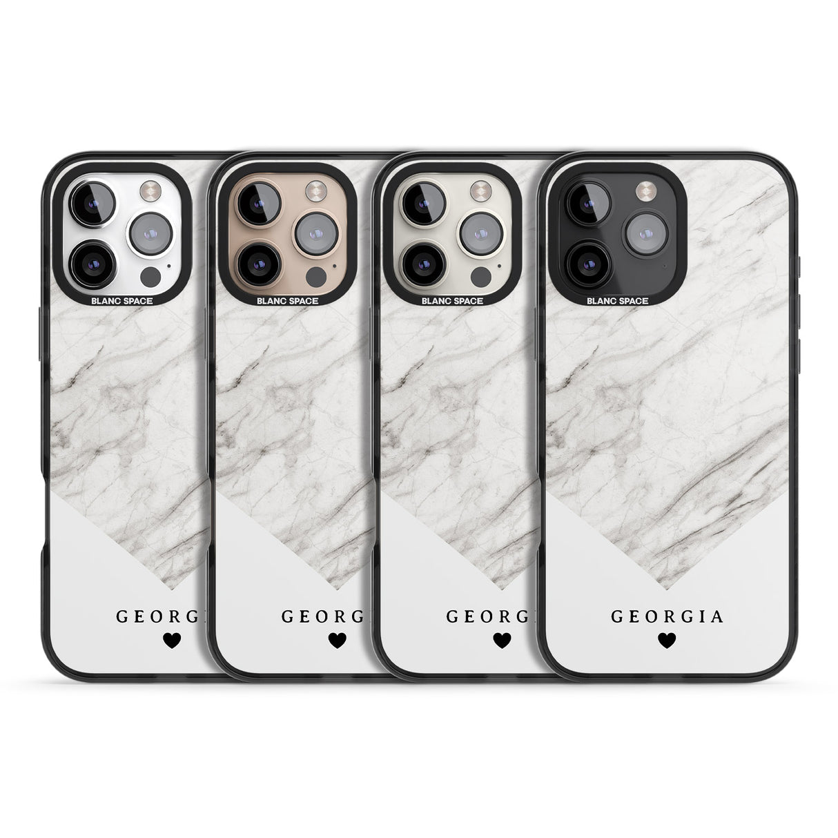 iPhone 16 Pro Max Personalised White Marble Black Impact Phone Case