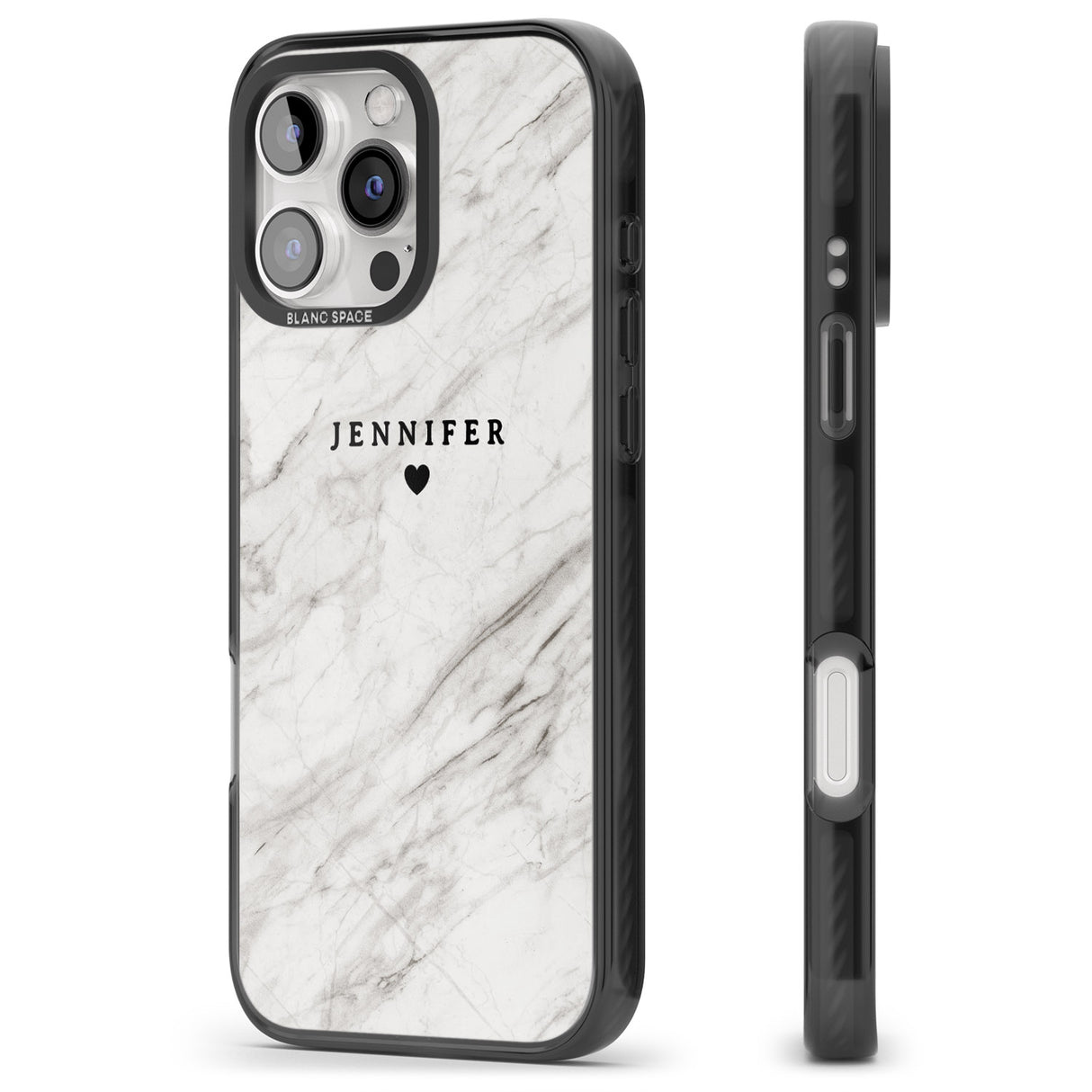 iPhone 16 Pro Max Personalised Light Grey & White Marble Texture Black Impact Phone Case