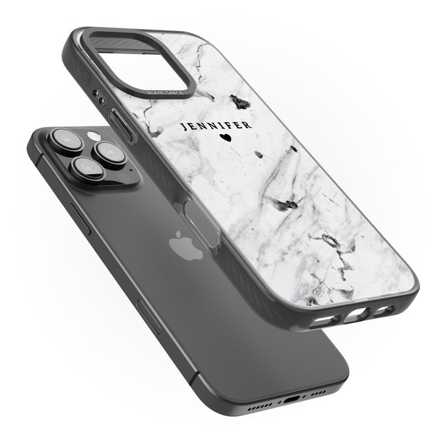 iPhone 16 Pro Max Personalised Black & White Marble Texture Black Impact Phone Case